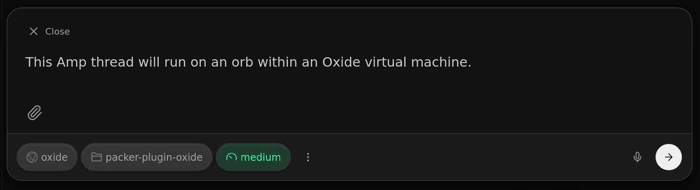 The Amp web console showing an option to select a self-hosted orb provider for the thread.