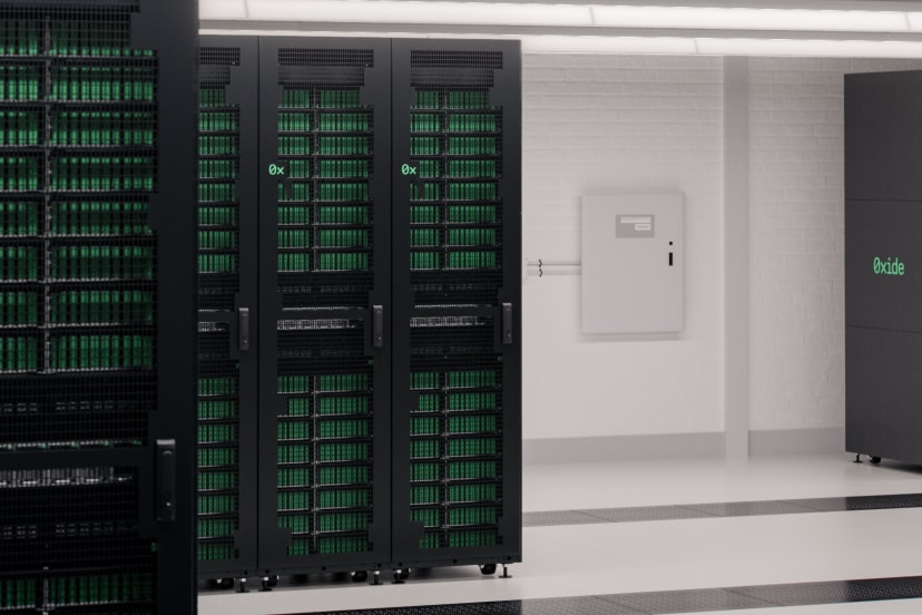 Rows of Oxide racks in a data center